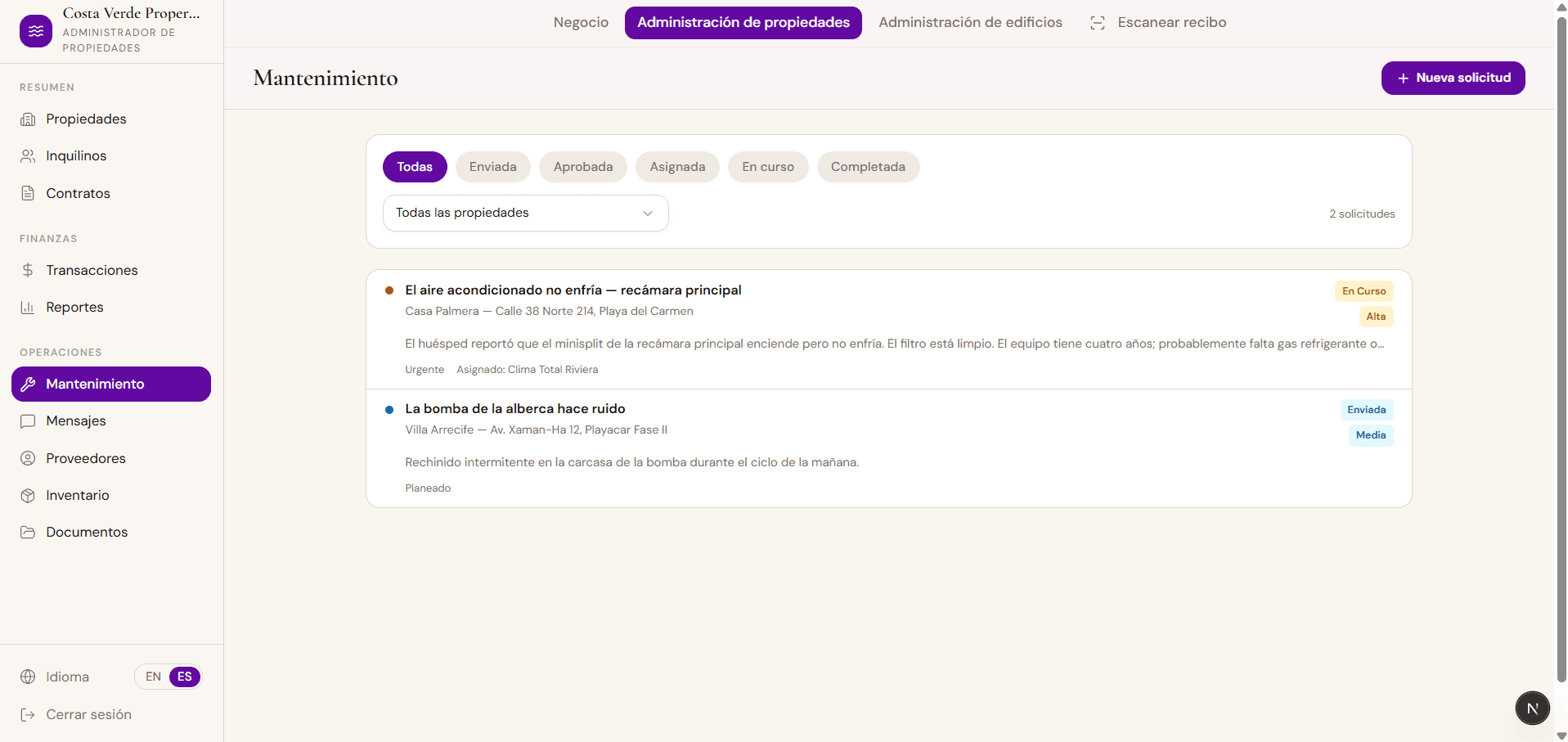 orden de trabajo de mantenimiento con proveedor asignado